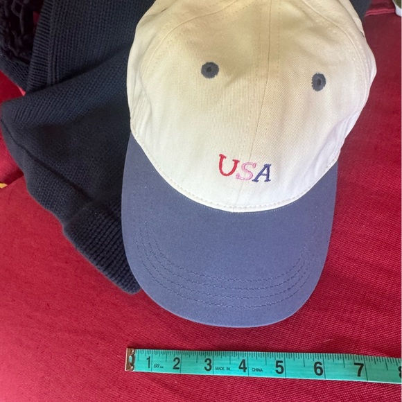USA Embroidered Cap by FRASIER STERLING ❤️🤍💙cream hat w/navy brim.EmbroideredUSA - Picture 4 of 9